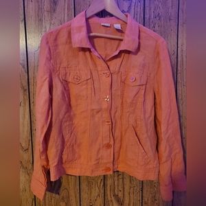 LINDEN HILL 100% Linen Coral Button Front Jacket - Large